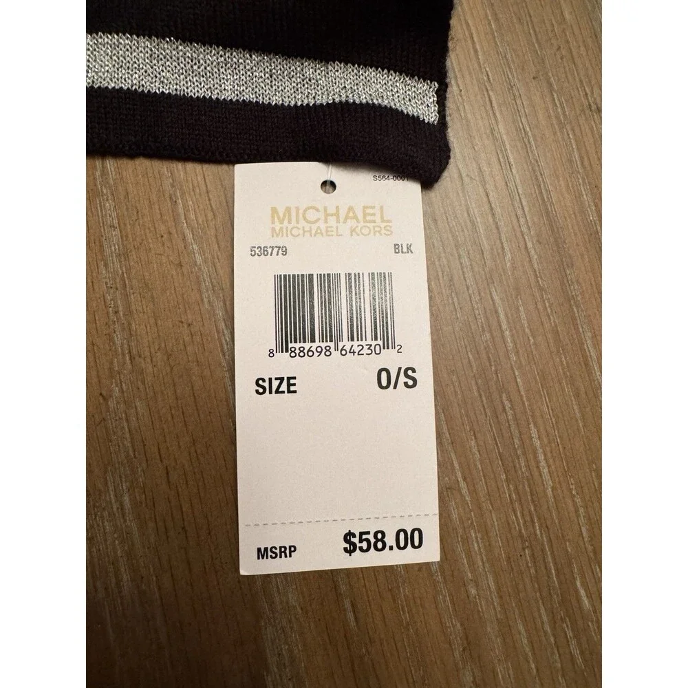 Michael Kors 62” Knit Scarf Black Silver Reversible MK Logo Monogram New $58